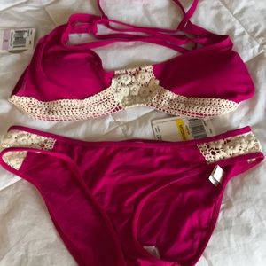Lucky brand pink bikini with crochet size medium
